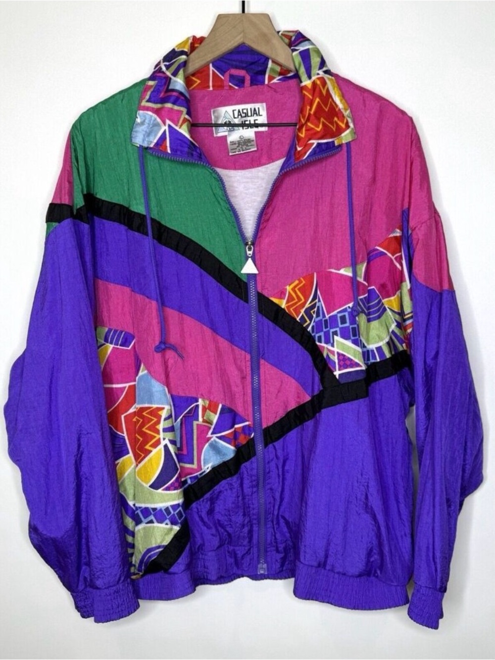 Casual Isle Women’s Vintage Colorful Nylon Windbreaker Track Jacket Size Large